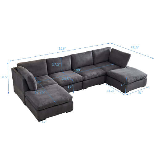 Modern Modular Cloud L Shape or Dual Chaise Sectional Sofa