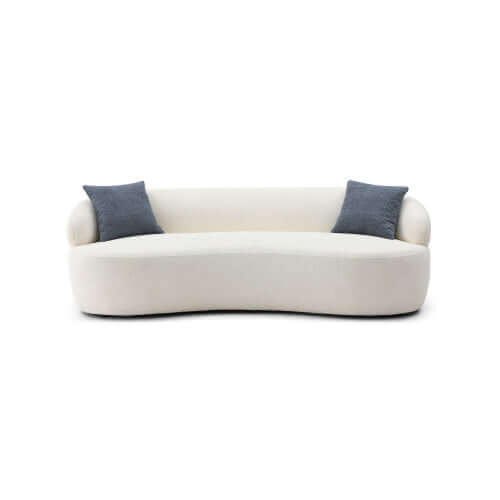 Modern Curved Boucle Fabric 3 Seat Sofa 86" with sleek design and luxurious comfort in white, featuring curved silhouette.