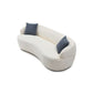 Modern Curved Boucle Fabric 3 Seat Sofa 86" in white with blue pillows displaying a contemporary and comfortable design