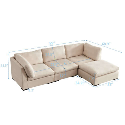 Modern Modular Cloud L Shape or Dual Chaise Sectional Sofa