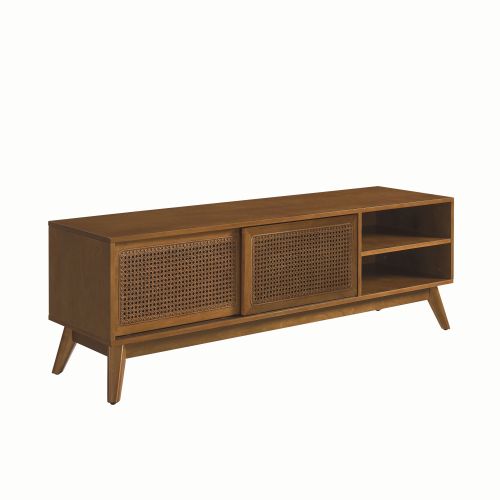 MCM Wood Media Console TV Stand Rattan Sliding Doors 59"