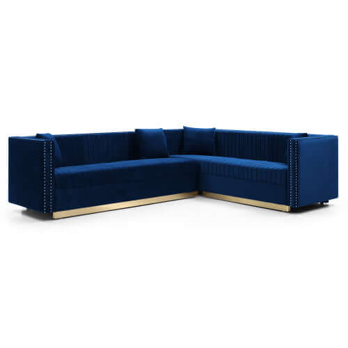 Glamorous Channel Tufted Velvet Square Arm Corner Sectional Sofa