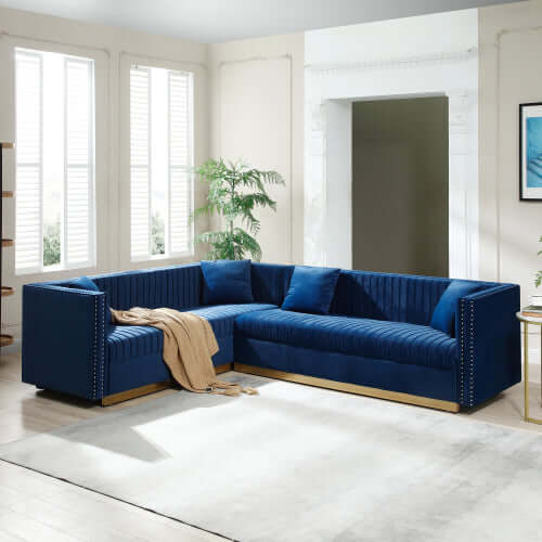 Glamorous Channel Tufted Velvet Square Arm Corner Sectional Sofa