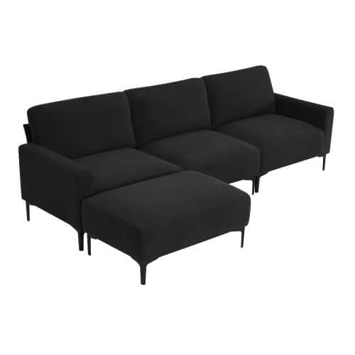 MCM Velvet Sectional Sofa with Ottoman in Gray or Black 104"