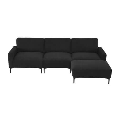 MCM Velvet Sectional Sofa with Ottoman in Gray or Black 104"