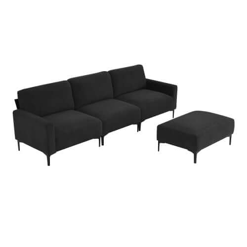 MCM Velvet Sectional Sofa with Ottoman in Gray or Black 104"