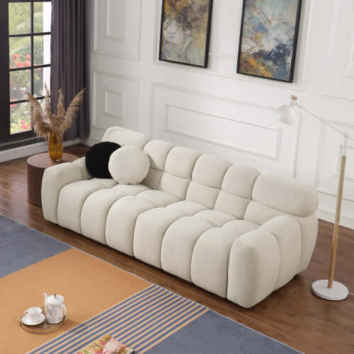 Modern Marshmallow Tufted Boucle Fabric Sofa