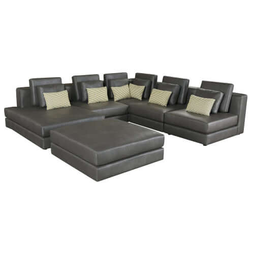 Modular Corner Sectional Sofa with Movable Ottoman in Brown or Black (113")