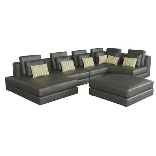 Modular Corner Sectional Sofa with Movable Ottoman in Brown or Black (113")