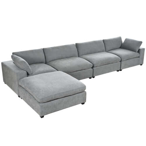 Large Modular 5 Seat Sectional Cloud Sofa with Ottoman, Beige or Gray (176")