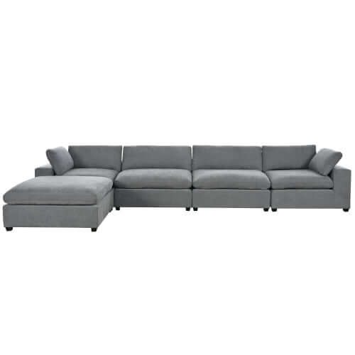 Large Modular 5 Seat Sectional Cloud Sofa with Ottoman, Beige or Gray (176")