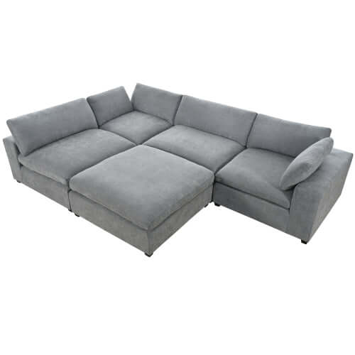 Modular 5 Seat Sectional Cloud Sofa with Ottoman in Beige or Gray (176")