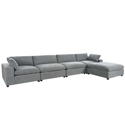 Modular 5 Seat Sectional Cloud Sofa with Ottoman in Beige or Gray (176")