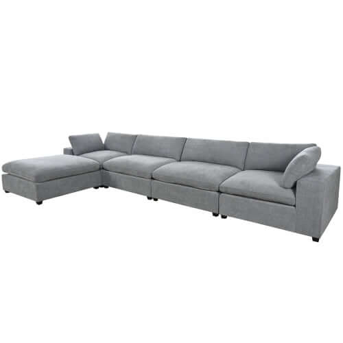 Modular 5 Seat Sectional Cloud Sofa with Ottoman in Beige or Gray (176")