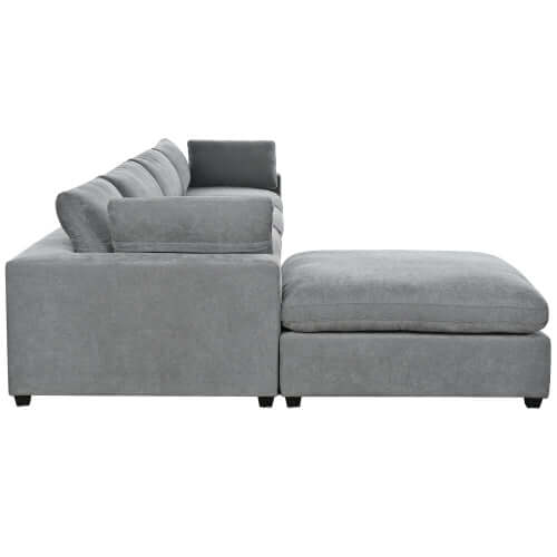 Large Modular 5 Seat Sectional Cloud Sofa with Ottoman, Beige or Gray (176")