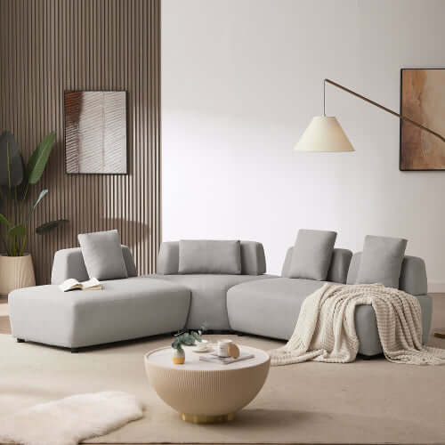 Modern Modular 3-piece Sectional Boucle Sofa in Beige or Gray