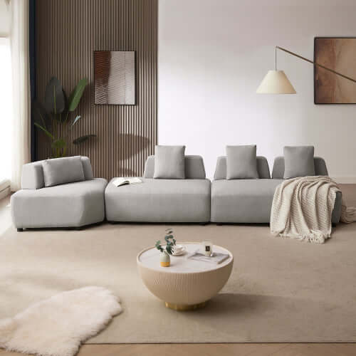 Modern Modular 3-piece Sectional Boucle Sofa in Beige or Gray