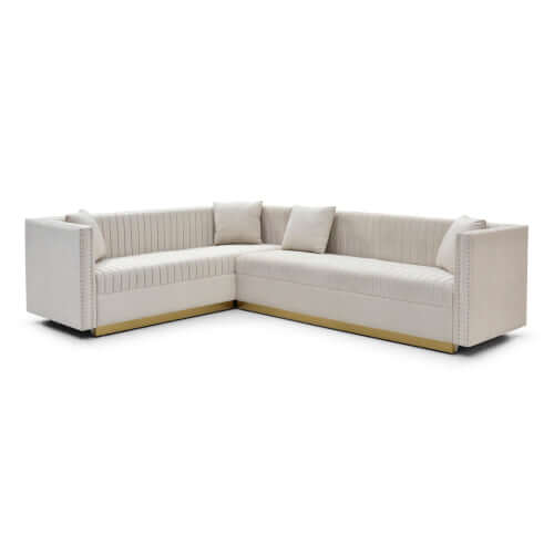 Glamorous Channel Tufted Velvet Square Arm Corner Sectional Sofa