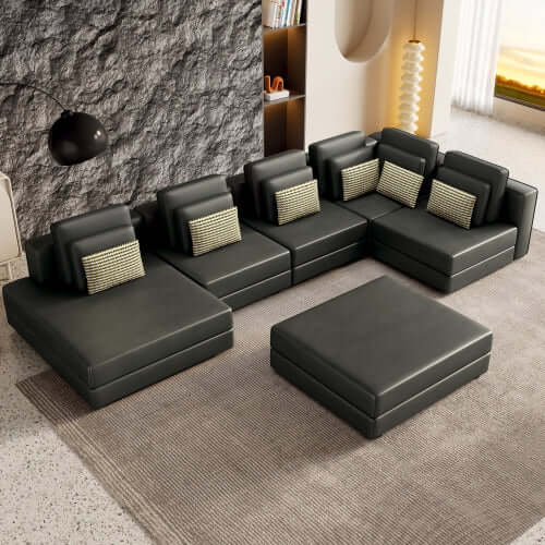 Modular Minimalist U Shape Sectional Sofa w/ Ottoman 113" (2 Colors)