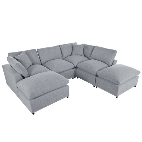 Modern Plush U-Shape Modular 2 Ottoman Sectional Sofa 134" (2 Colors)