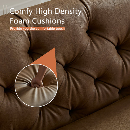 Elegant MCM Tufted Leather Sofa 90" (2 Colors)