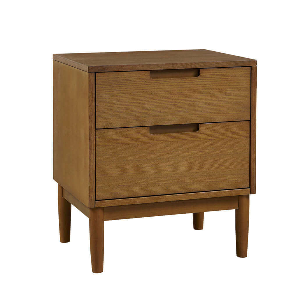 MCM Styled 2 Drawer Solid Wood Nightstand, Natural Walnut - Revel Sofa 