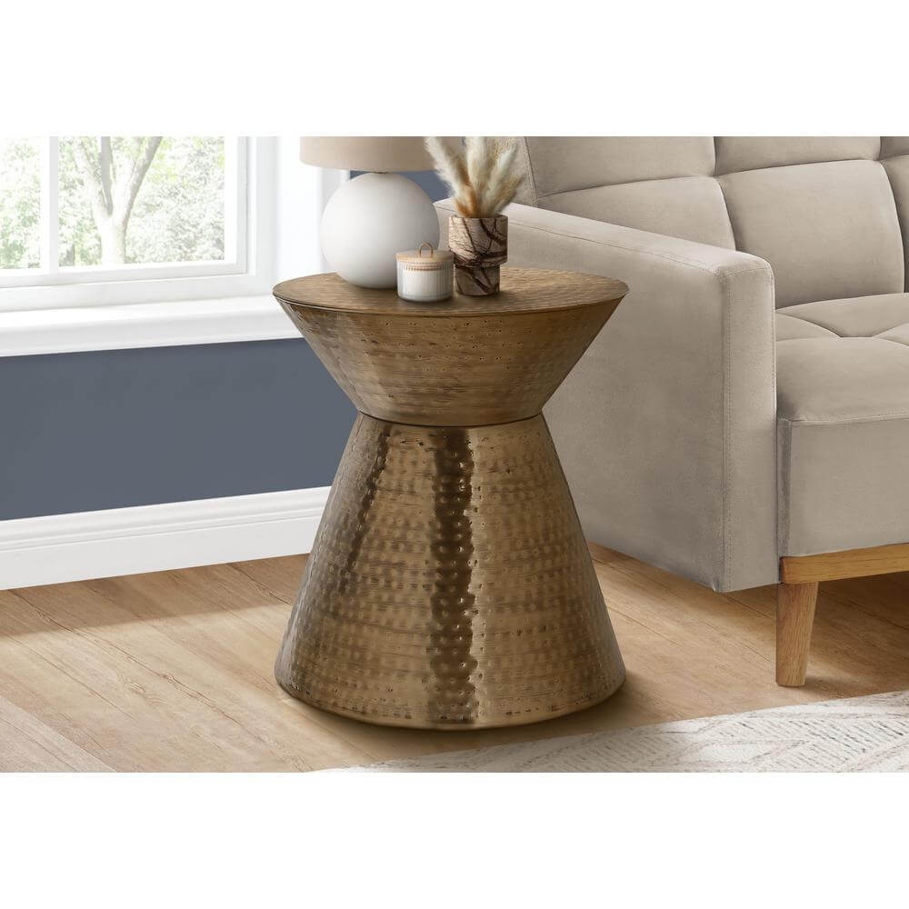 Hammered Metal Hourglass Drum Accent End Table (3 Colors)