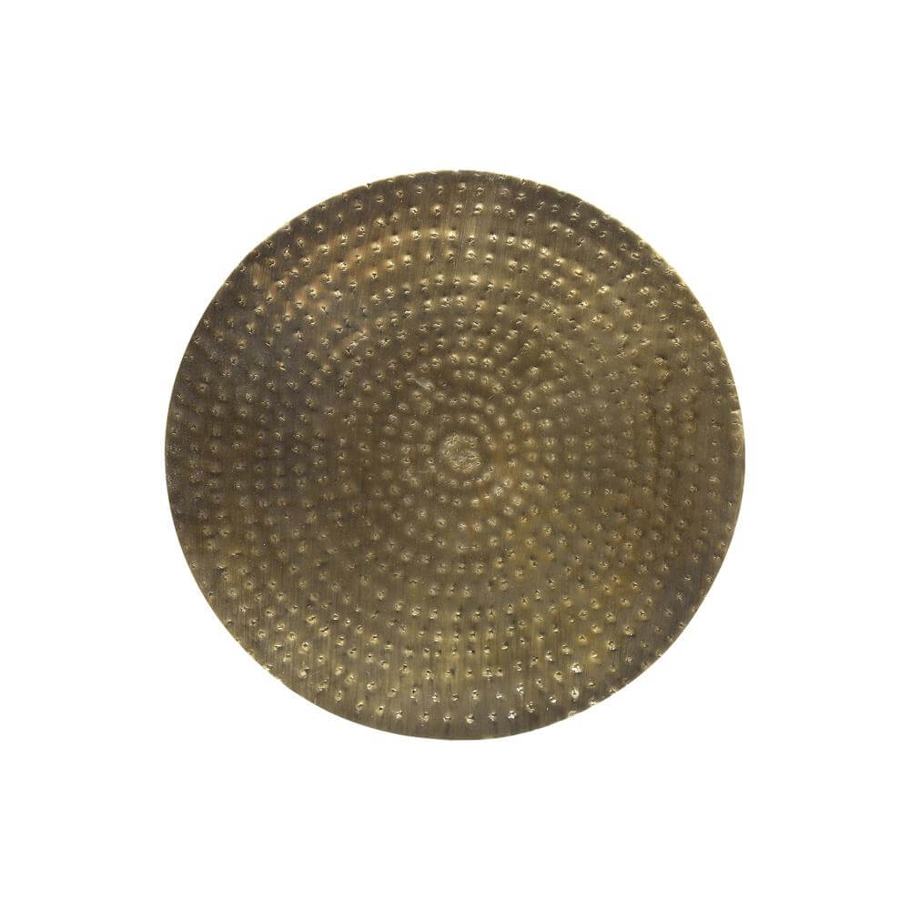 Top view of Hammered Metal Round Drum Accent End Table with distinctive pattern