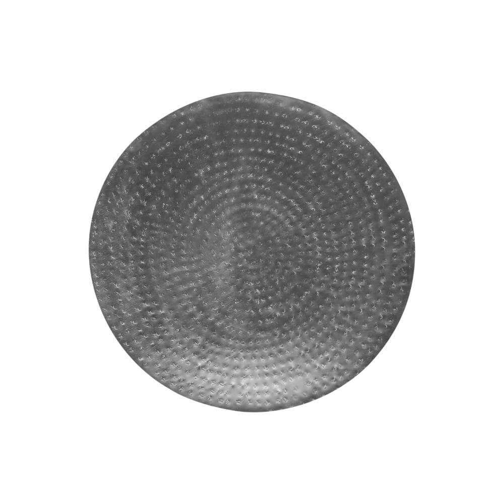 Top view of Hammered Metal Round Drum Accent End Table with a distinctive hammered pattern in a sleek metal finish.