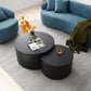 Modern curved boucle fabric 3 seat sofa in a living room setup with contemporary coffee tables