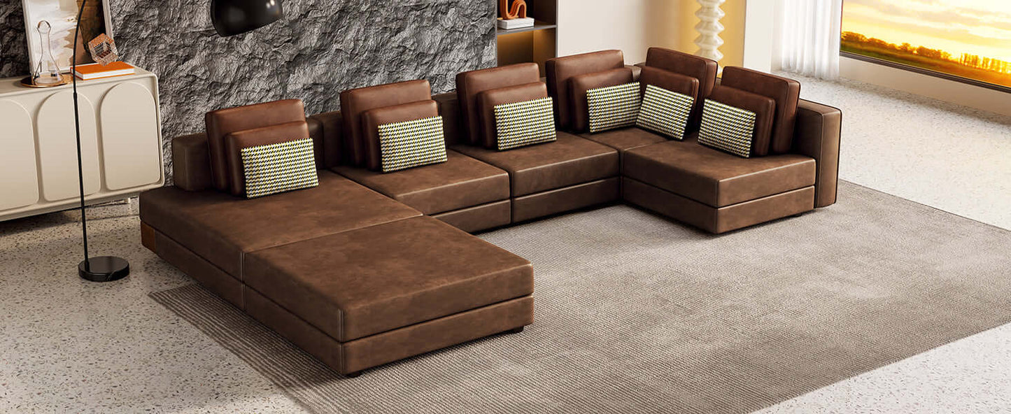 Modular Minimalist U Shape Sectional Sofa w/ Ottoman 113" (2 Colors)