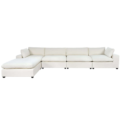 Large Modular 5 Seat Sectional Cloud Sofa with Ottoman, Beige or Gray (176")