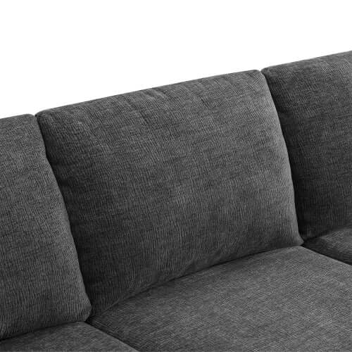 Close-up view of the dark gray chenille fabric upholstery on the backrest of the Modular U Shape Dual Chaise Sectional Sofa.