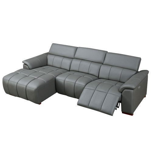 Modern Leather Chaise Sectional Sofa w/ Adjustable Foot & Headrest 113" (2 Colors)