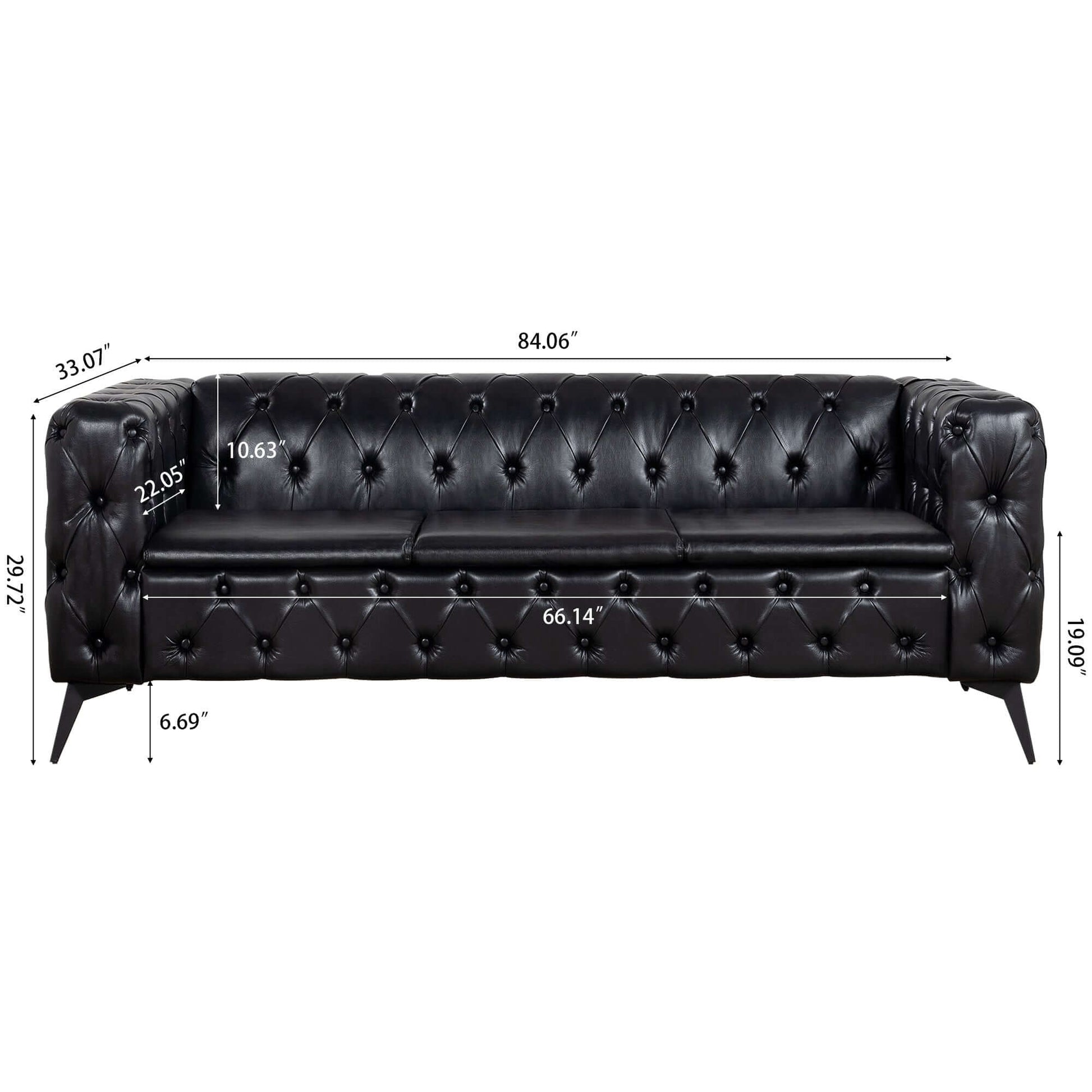 Styled Button-Tufted Square Arm Sofa, 3 Seater 84” - Revel Sofa 