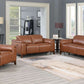 Dual-Power Brown Leather Reclining Sofa 83" - Power Headrest & Padded Armrests - Revel Sofa 