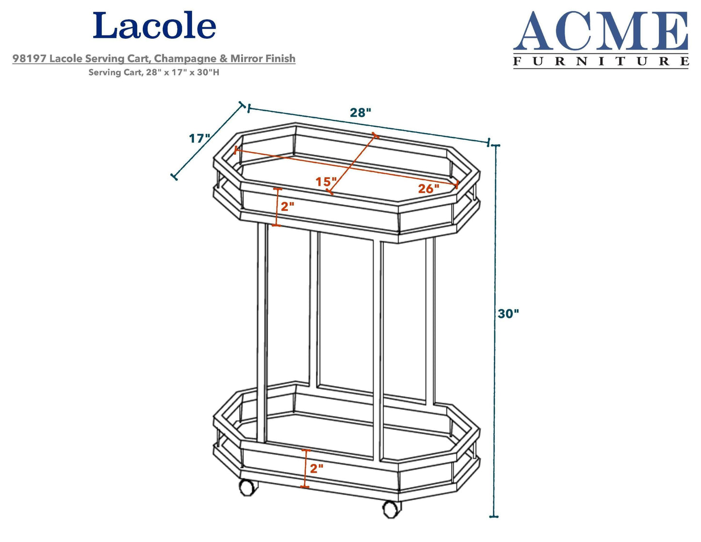 Lacole Beverage Serving Cart, Champagne & Mirrors