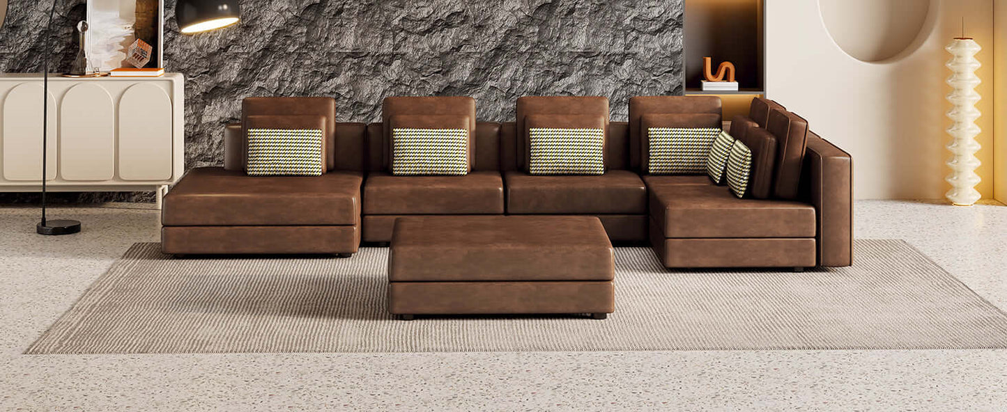 Modular Corner Sectional Sofa with Movable Ottoman in Brown or Black (113")