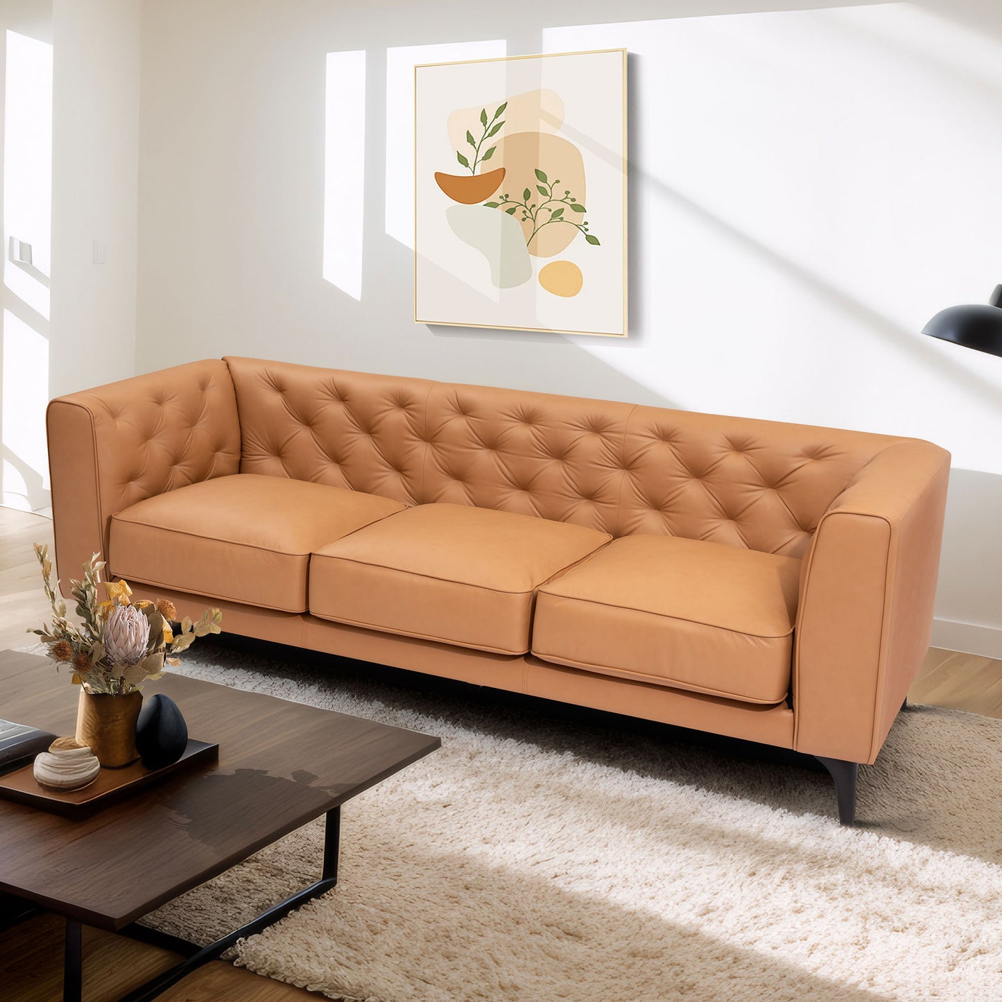 MCM Tufted Leather 3 Seat Sofa 92" (3 Colors)