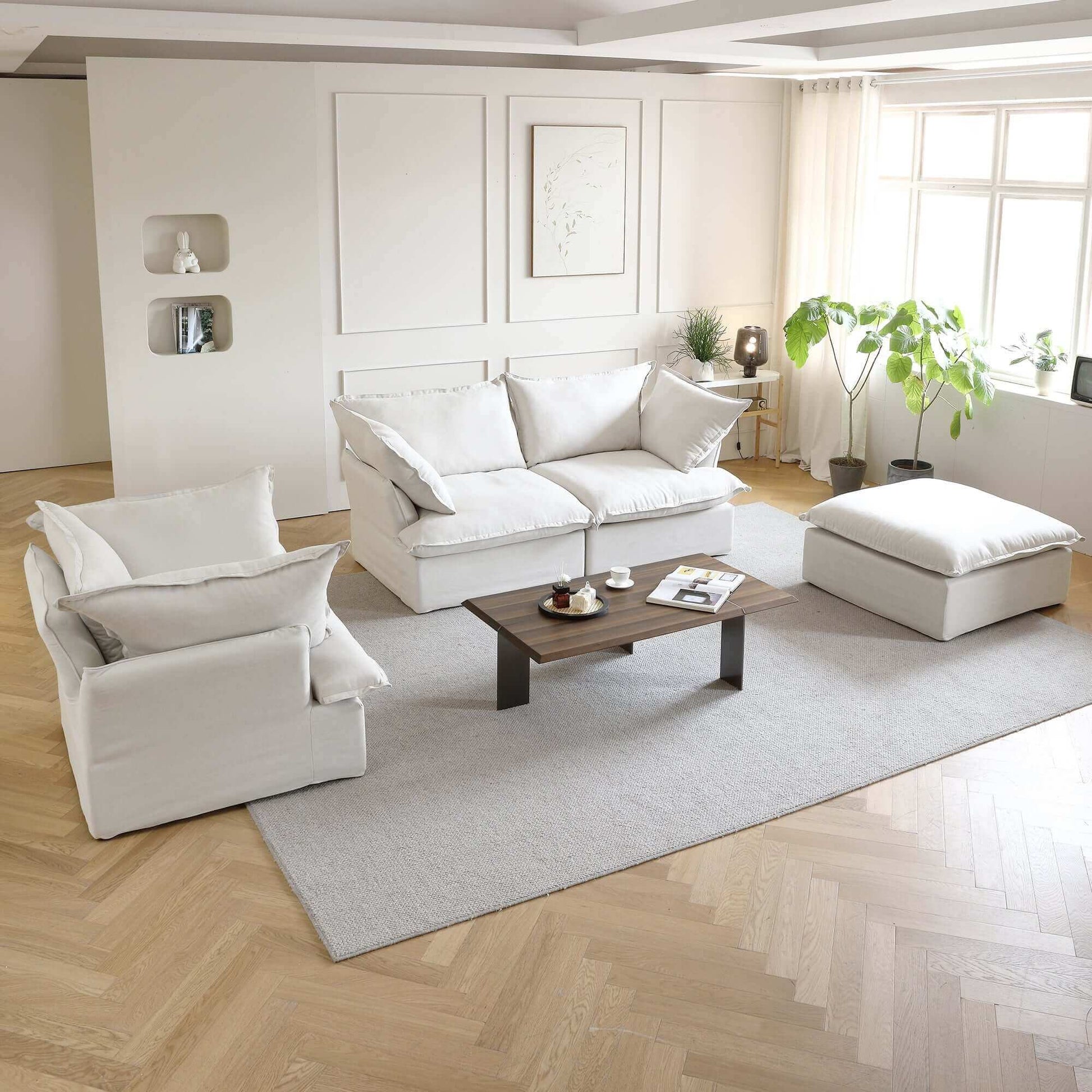 Modular Cloud Comfort Sectional Sofa in Beige or White - Sections Sold Individually - Revel Sofa 