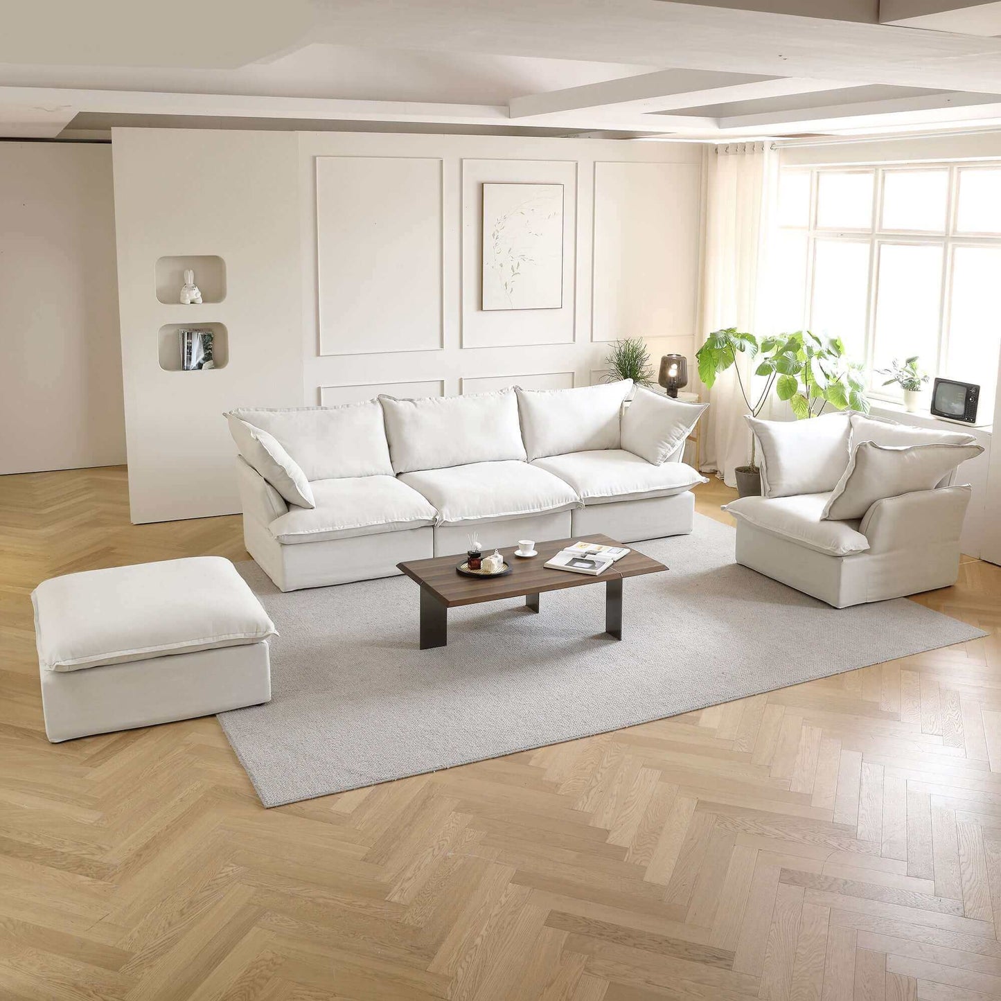 Modular Cloud Comfort Sectional Sofa in Beige or White - Sections Sold Individually - Revel Sofa 