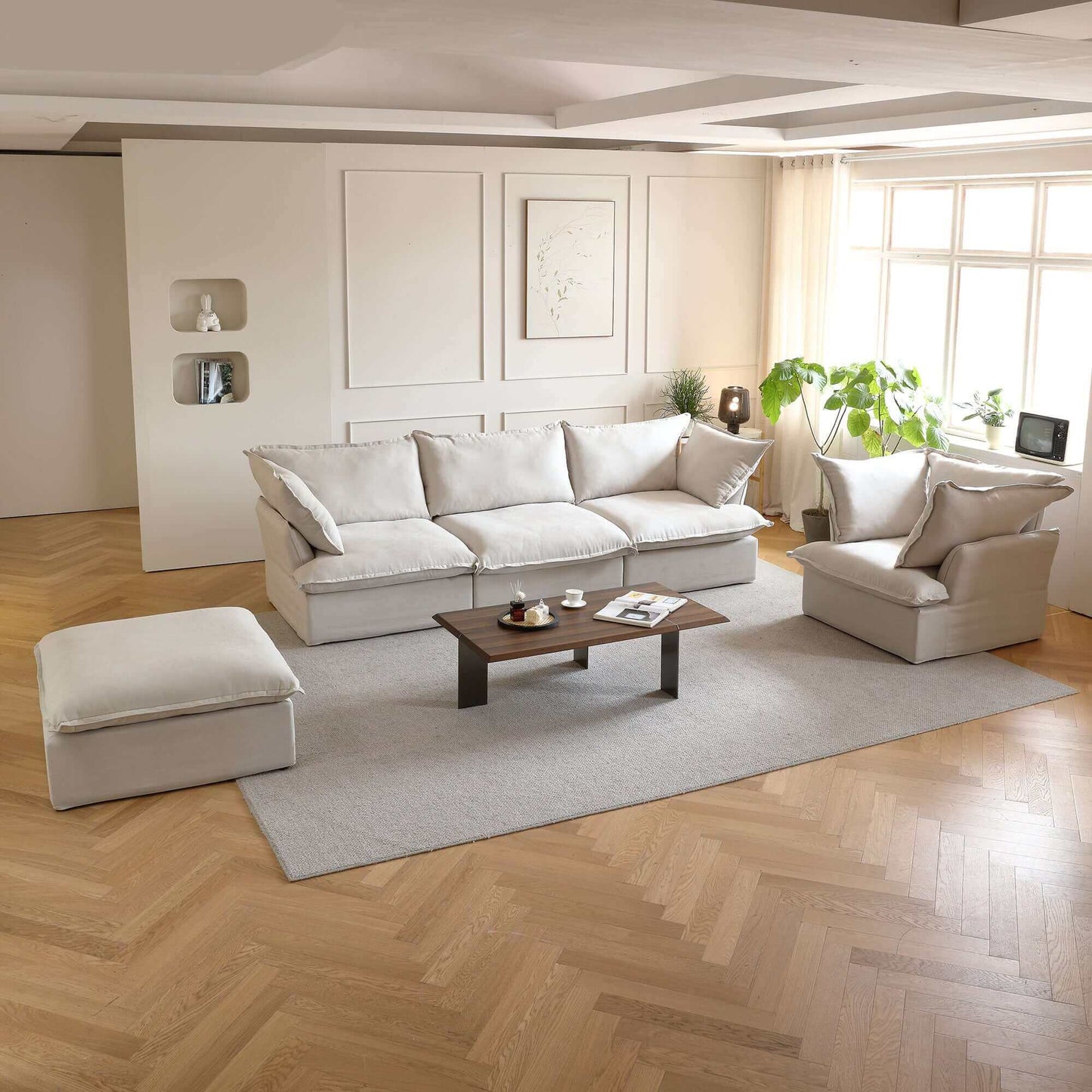 Modular Cloud Comfort Sectional Sofa in Beige or White - Sections Sold Individually - Revel Sofa 