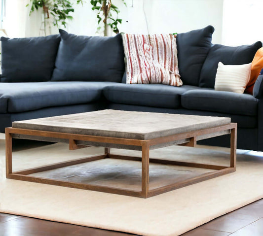 Square Concrete Top & Metal Frame Coffee Table (44")