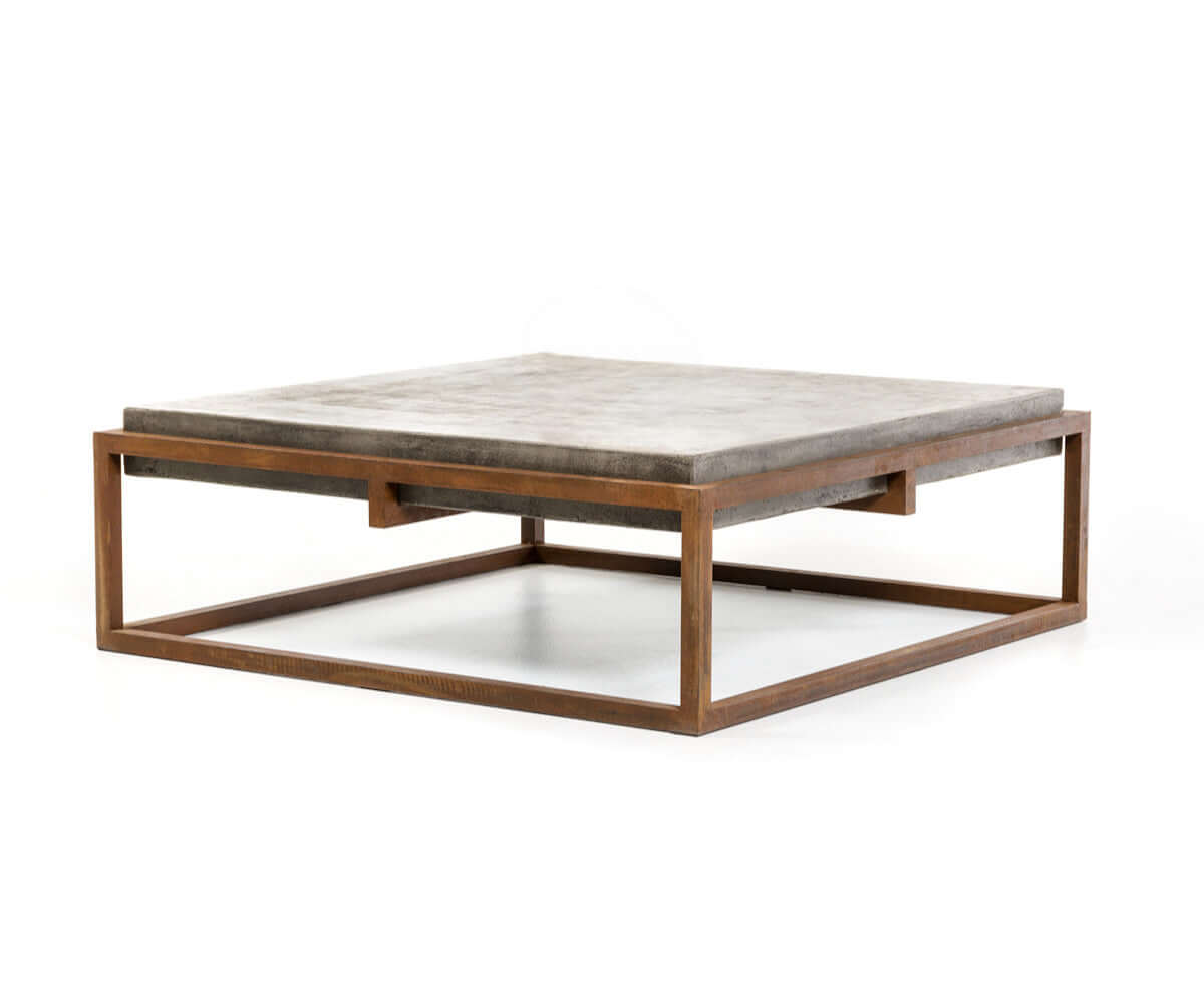 Square Concrete Top & Metal Frame Coffee Table (44")