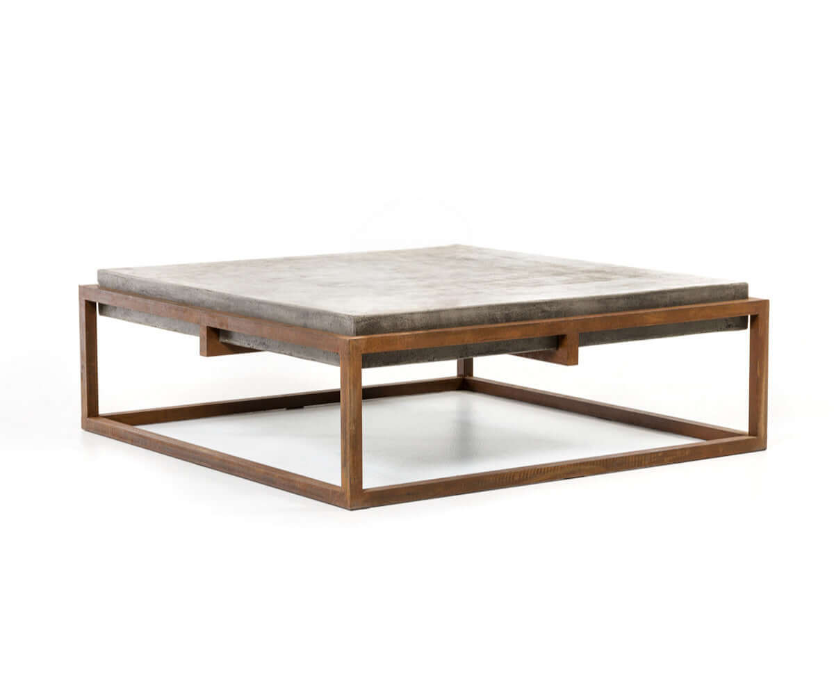 Square Concrete Top & Metal Frame Coffee Table 44"