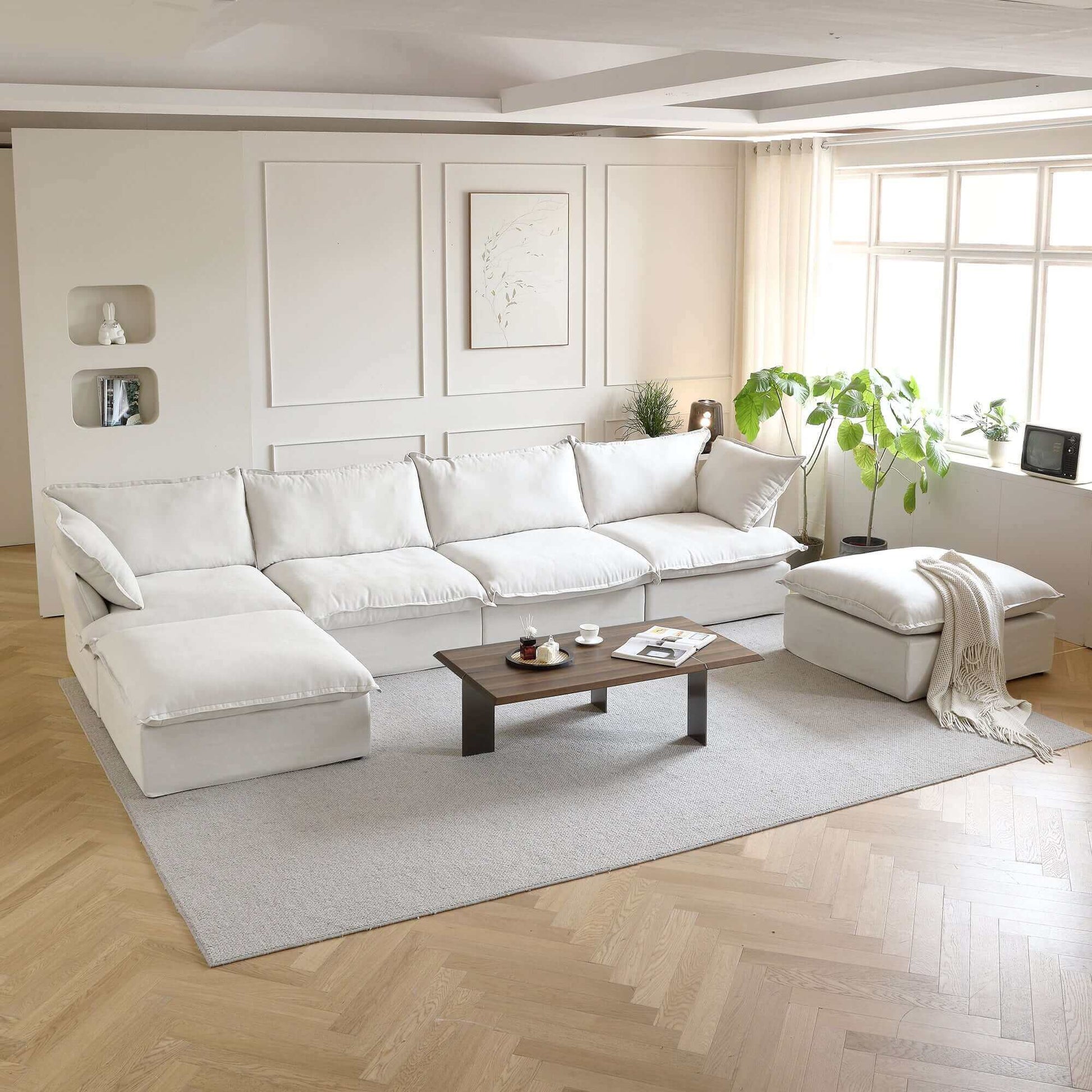 Modular Cloud Comfort Sectional Sofa in Beige or White - Sections Sold Individually - Revel Sofa 