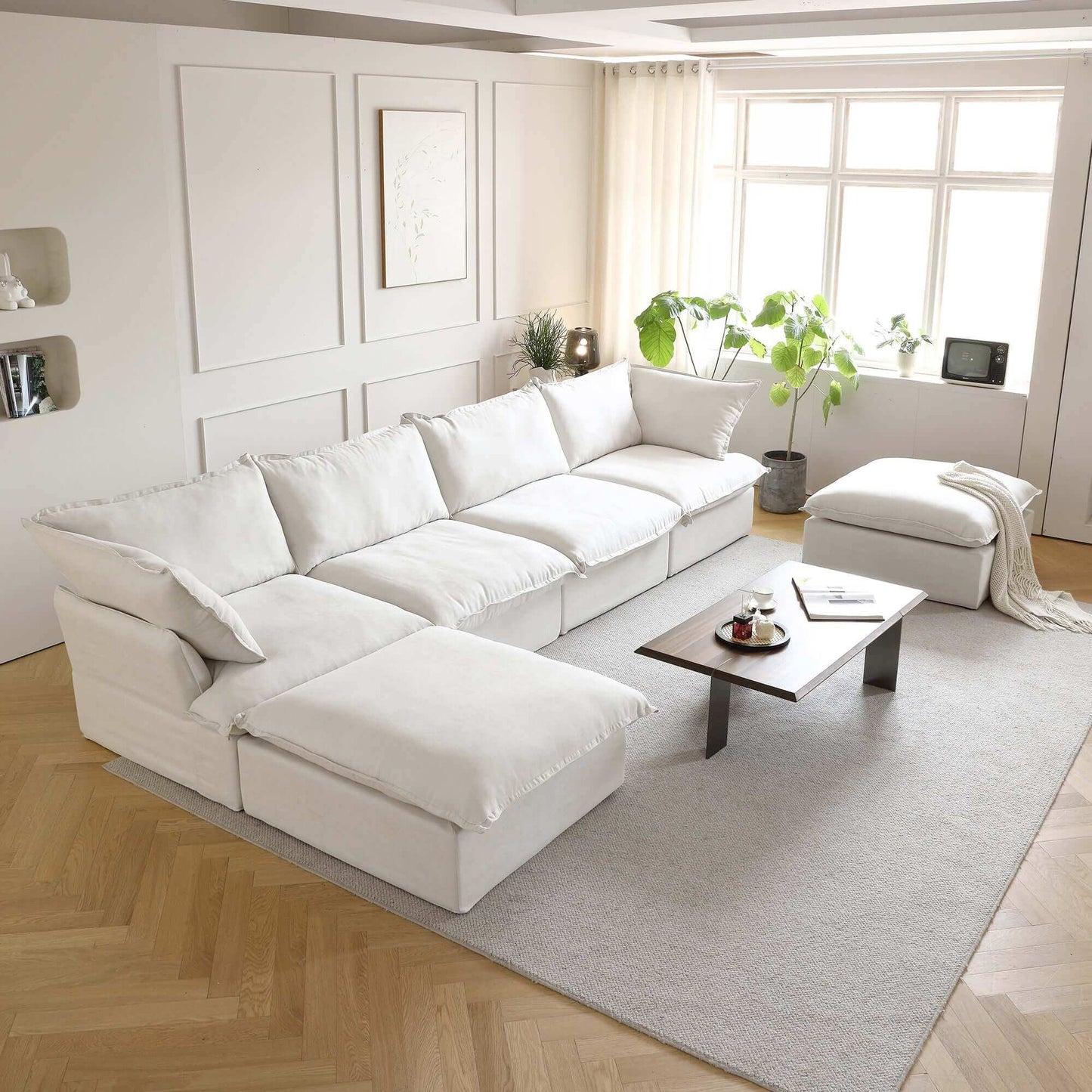 Modular Cloud Comfort Sectional Sofa in Beige or White - Sections Sold Individually - Revel Sofa 