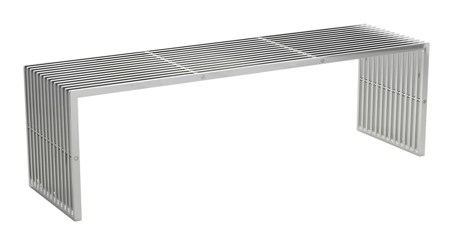Tania Modern Slated Stainless Steel Bench, Silver 55" - Revel Sofa 