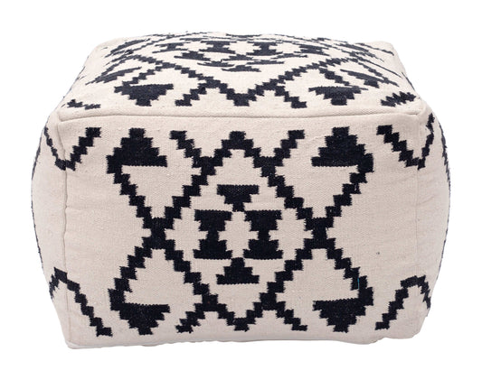 Lizardo Boho Hip Fabric Ottoman Cube, Beige & Black 24" - Revel Sofa 
