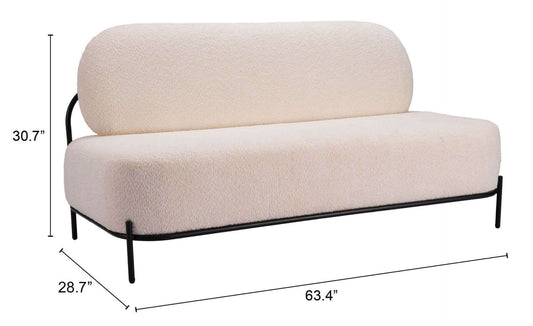 Arendal Modern Armless Sofa Loveseat in Vanilla Sherpa Upholstery 64" - Revel Sofa 